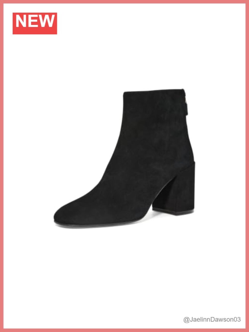 Leather Ankle Bootie Block Heel Zip Back Round Toe Booties